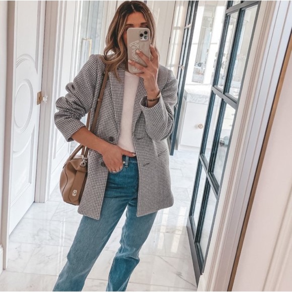 Abercrombie Wool Blend Blazer Coat in Grey Houndstooth